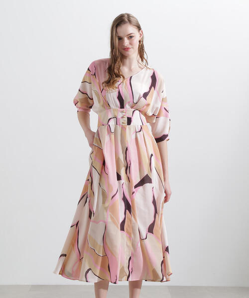 「PINKY&DIANNE」 7分袖ワンピース 38 グリーン系その他 レディース_画像4