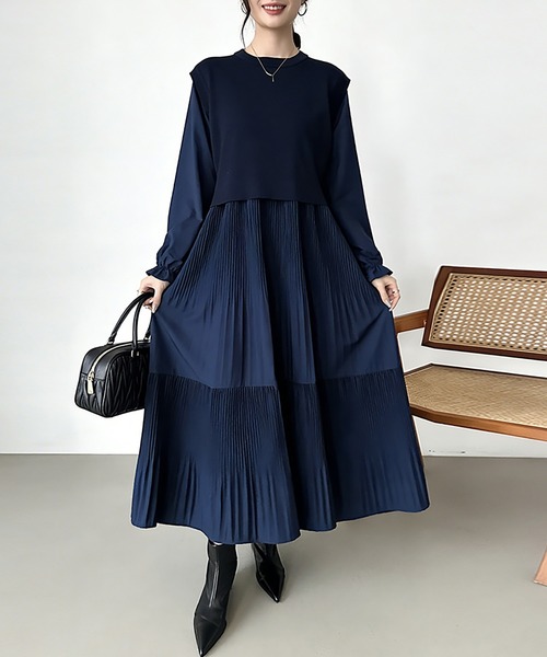 ワンピース プリーツワンピース×バックリボンベストセット : ZOZOTOWN