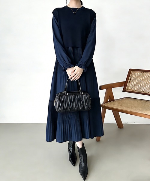 ワンピース プリーツワンピース×バックリボンベストセット : ZOZOTOWN