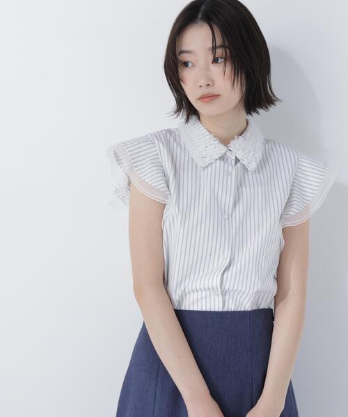ブラウス シャツ チュールカラーシャツ レディースの画像