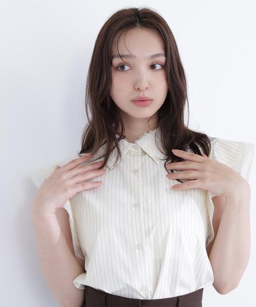ブラウス シャツ チュールカラーシャツ レディースの画像