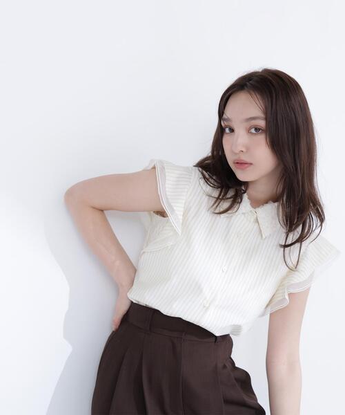 ブラウス シャツ チュールカラーシャツ レディースの画像