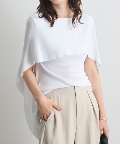 tシャツ 半袖 着るだけで体型カバー。前後2WAYケープトップス / きれいめフレアトップス レディース | Futier Land | 01