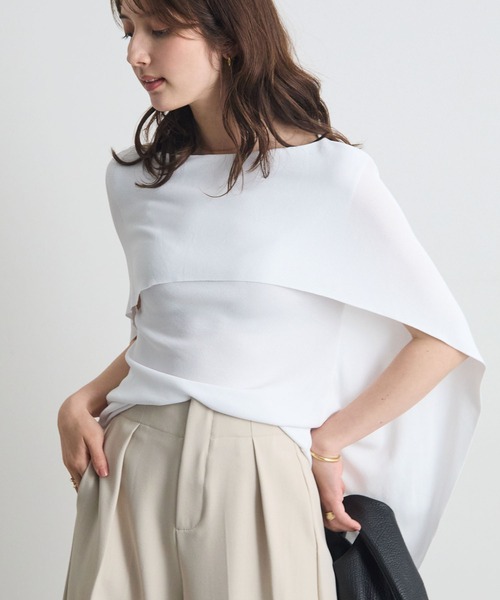 tシャツ 半袖 着るだけで体型カバー。前後2WAYケープトップス / きれいめフレアトップス レディース | Futier Land | 05
