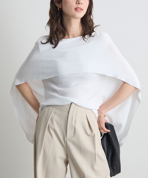 tシャツ 半袖 着るだけで体型カバー。前後2WAYケープトップス / きれいめフレアトップス レディース | Futier Land | 06