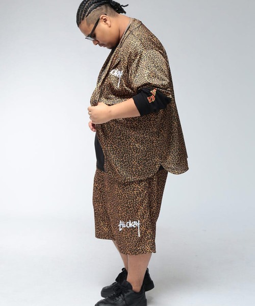 シャツ 半袖 メンズ 大きいサイズ 総メッシュ ヒョウ柄 フルボタン