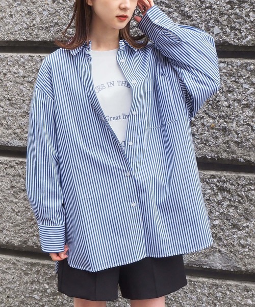 【美品】 ティッカ  日本製　ストライプ ボートネック トップス　ブラウス tiptop ブラウス シャツ ストライプビッグシャツ レディース
