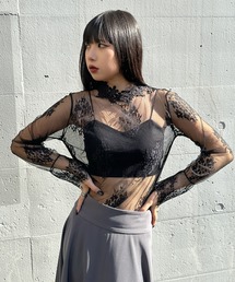 LVEU. tシャツ 「LVEU.」シースルーレースハイネックトップス