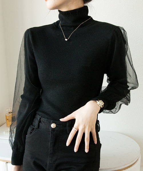 【超希少 フランス製】 クレージュ ハイネック リブニット セーター M相当 超希少 フランス製】 クレージュ ハイネック リブニット セーター M