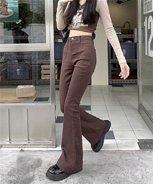 L'EFFRONTEE ジャストフィットデニムパンツ　美脚デニム パンツ ワイドデニム 美脚シルエット[品番：LGMW0004657]｜La
