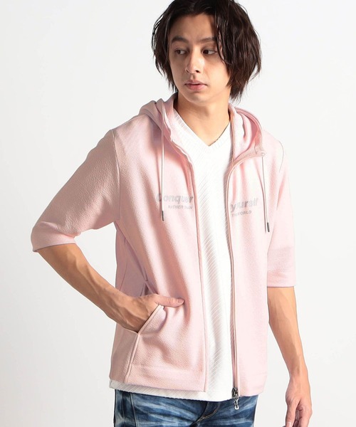 HIDEAWAYS NICOLE（ハイダウェイ ニコル） パーカー 梨地フルZIP5分袖 