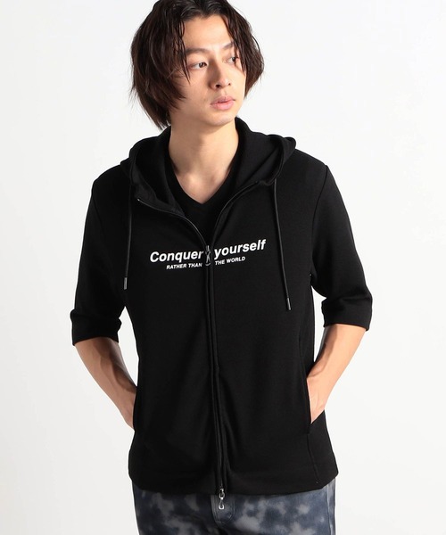 HIDEAWAYS NICOLE（ハイダウェイ ニコル） パーカー 梨地フルZIP5分袖 