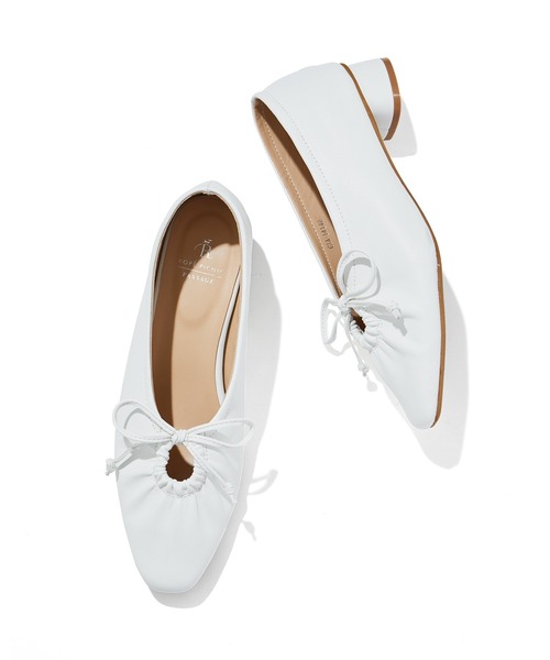 パンプス リボンギャザーミドルヒールパンプス コメックス パンプス  