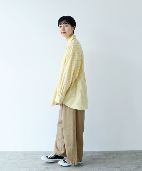 litmus Her Praha ギャザー入りホワイトシャツ P・100/2 BROAD SHORT SLV MANY BUTTONS SHIRT(S White): power