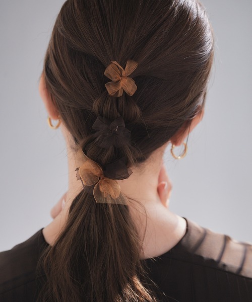 ヘアフック、ヘアピン5点セット③バックギャザーブラウス ヘアカフ ミニセットカフ メタル スリム ロング リボン