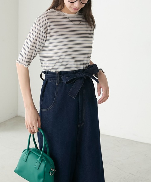 BONLECILL tシャツ 半袖シアーマルチボーダープルオーバー/インナー  