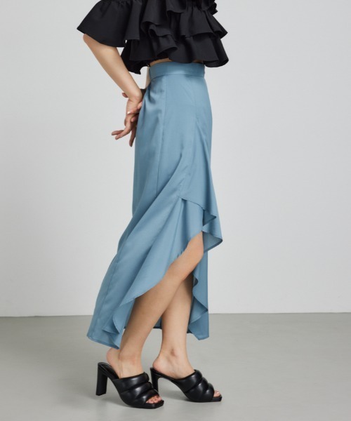 rienda（リエンダ） スカート ラッフルフリルスリットスコートショート