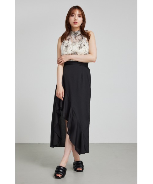 rienda（リエンダ） スカート ラッフルフリルスリットスコートショート