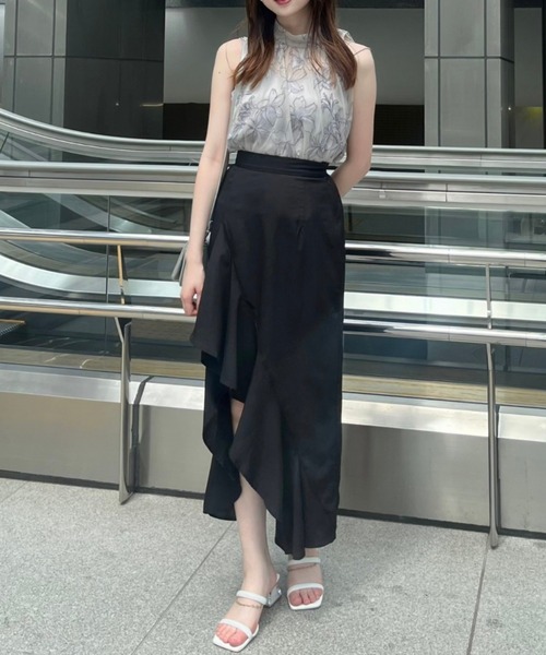 rienda（リエンダ） スカート ラッフルフリルスリットスコートショート