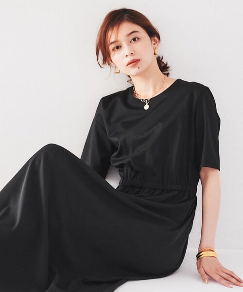 【美品】UNTITLED 46 2024ss 異素材ドッキングワンピース BLK 異素材ドッキングワンピース（マキシ・ロングワンピース