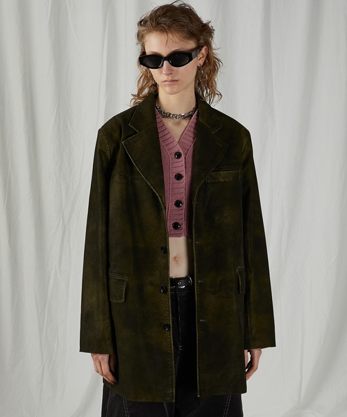 ブルゾン アウター イタリアンヴィーガンレザーウォッシュジャケット / Italian Vegan Leather Washed Jacket レディ