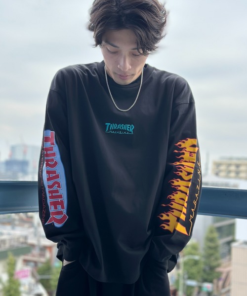 THRASHER tシャツ 袖プリント LONG SLEEVE T-SHIRT メンズ