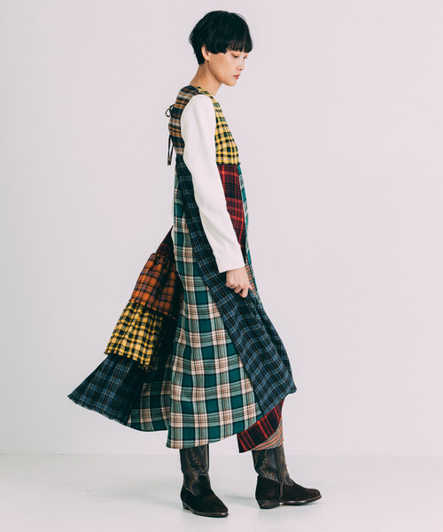 ワンピース Freada/フリーダ バックオープン チェック アシメ