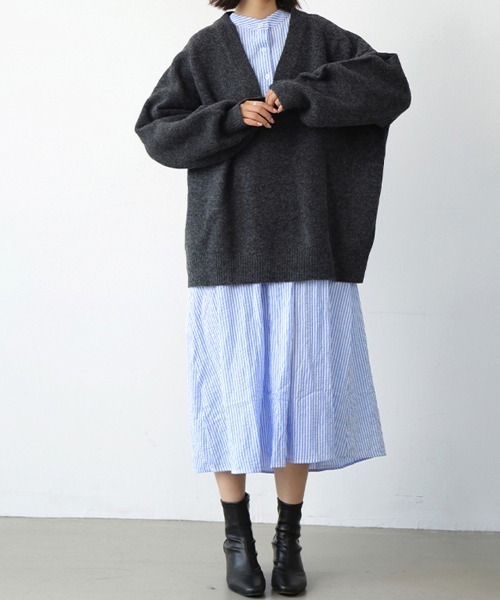 ニット セーター 天竺編みVネック・ラウンドネックニットセーター