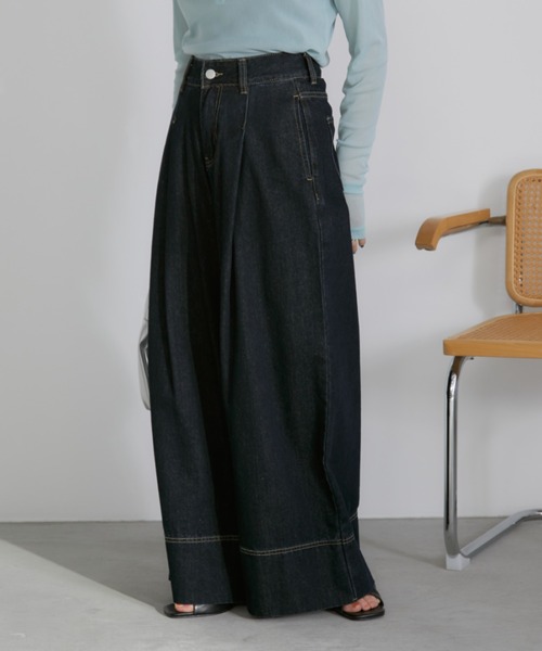 martin kim バイカラー デニムワイドパンツ S