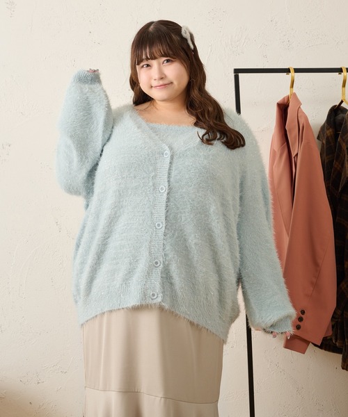 Louiosy カーディガン 「大きいサイズ」ラメシャギーニット