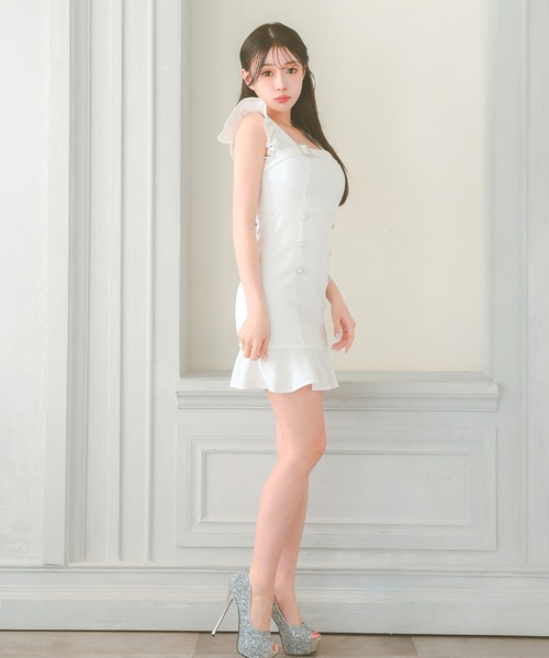 Tika ドレス キャバドレス ノースリーブブリル袖ワンカラー