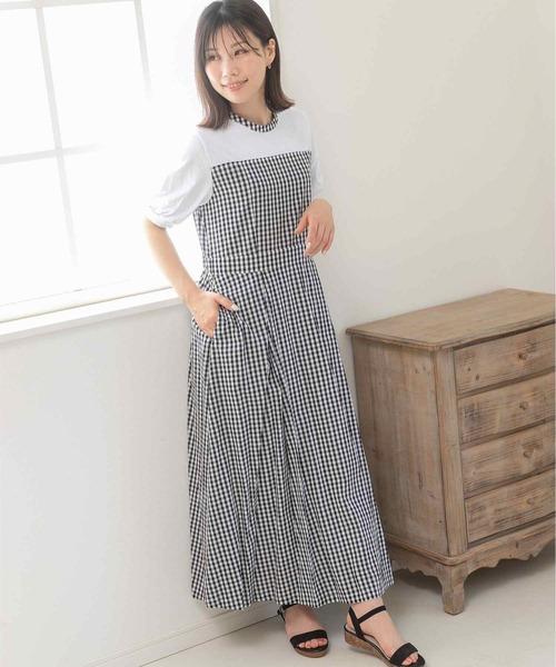 「PREFERIR」 半袖ワンピース LARGE ネイビー レディース_画像5