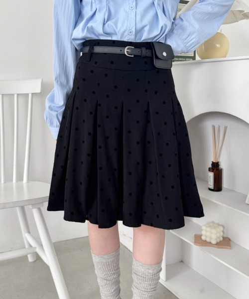 SOLLON.（ソルロン） スカート ドットプリーツミディスカート