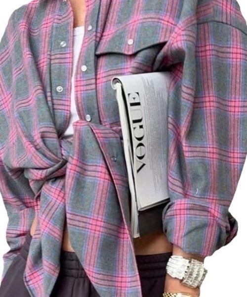 roomy ブラウス シャツ ルーズカラーチェックシャツ レディース メンズ