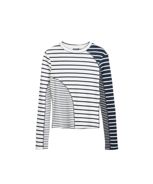 tシャツ バイカラーストライプ ロングスリーブトップ レディース