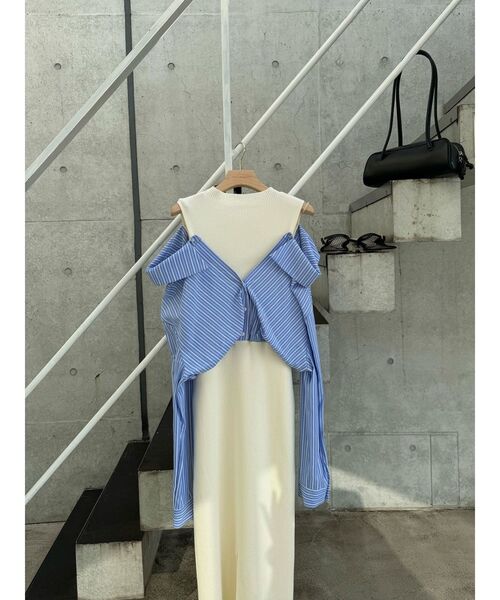 LAGUNAMOON シャツドッキングリブニットワンピース LAGUNAMOON ワンピース シャツドッキングリブニットワンピース