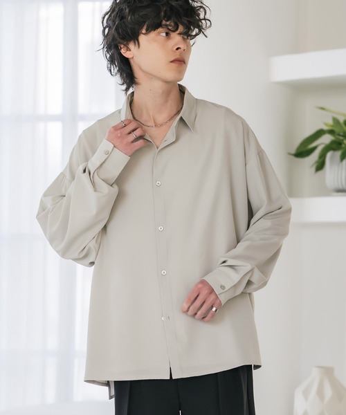 アットラスト マチ付き長袖シャツ 16 1/2 クリーム Rocky Monroe（ロッキーモンロー） シャツ 新色追加 接触冷感 オーバー