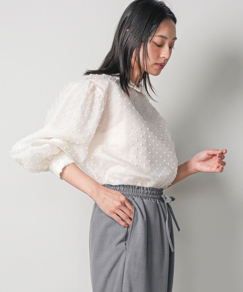 mili an deni ブラウス シャツ ドットレイヤードシャイニープル