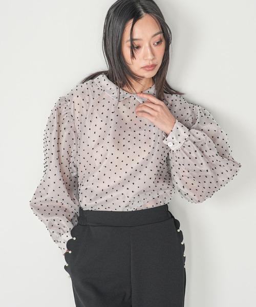 ブラウス シャツ ドットレイヤードシャイニープルオーバー レディース mili an deni ブラウス シャツ ドットレイヤードシャイニープル