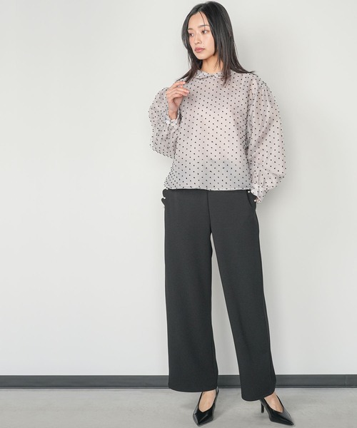 ブラウス シャツ ドットレイヤードシャイニープルオーバー レディース mili an deni ブラウス シャツ ドットレイヤードシャイニープル