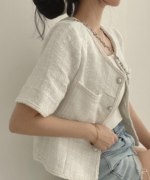 「FREE STYLISTS」 「r・x・d」ツイードジャケット L ライトブルー レディース_画像4