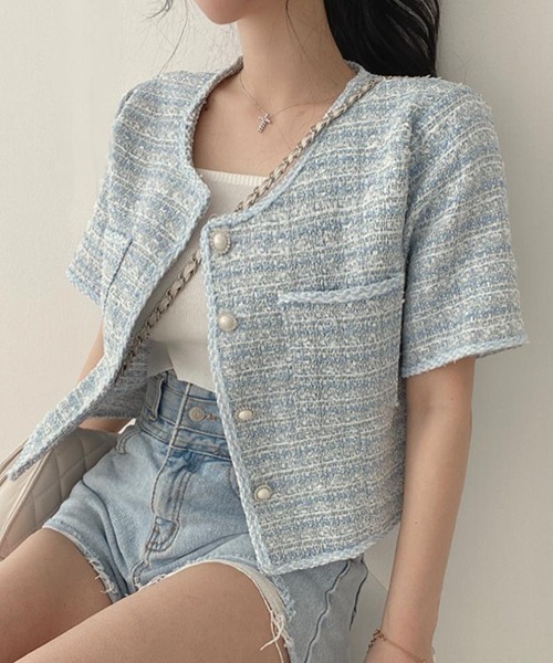 「FREE STYLISTS」 「r・x・d」ツイードジャケット L ライトブルー レディース_画像5