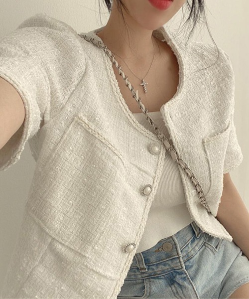 「FREE STYLISTS」 「r・x・d」ツイードジャケット L ライトブルー レディース_画像6