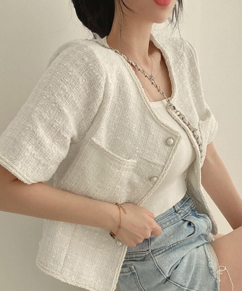 「FREE STYLISTS」 「r・x・d」ツイードジャケット L ライトブルー レディース_画像9