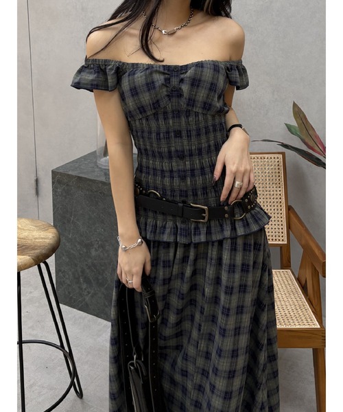 EVRIS ワンピース 2WAYティアードチェックロングワンピース