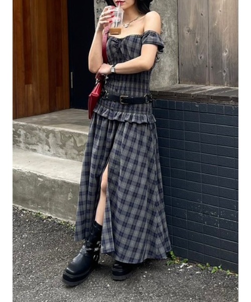EVRIS ワンピース 2WAYティアードチェックロングワンピース