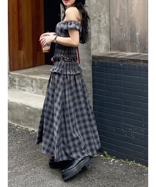 EVRIS 2WAYティアードチェックロングワンピース EVRIS ワンピース 2WAYティアードチェックロングワンピース