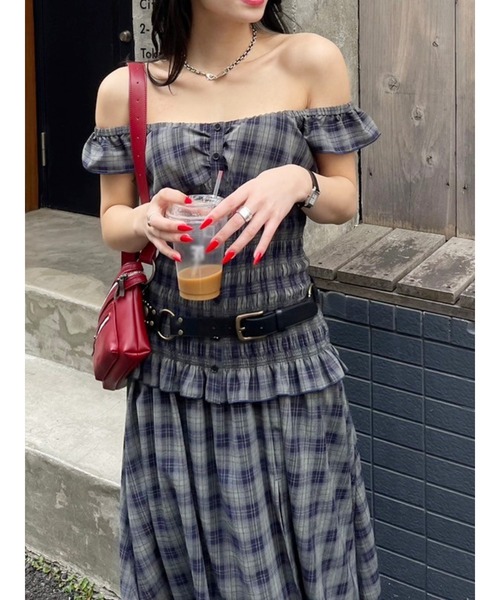 EVRIS 2WAYティアードチェックロングワンピース セール】2WAYティアードチェックロングワンピース（ワンピース