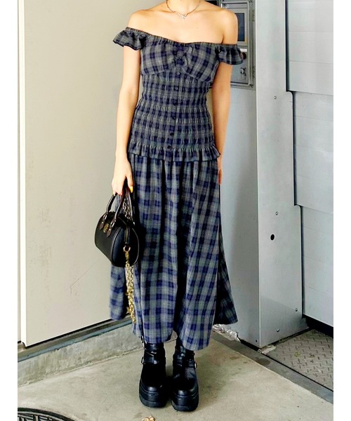 EVRIS ワンピース 2WAYティアードチェックロングワンピース
