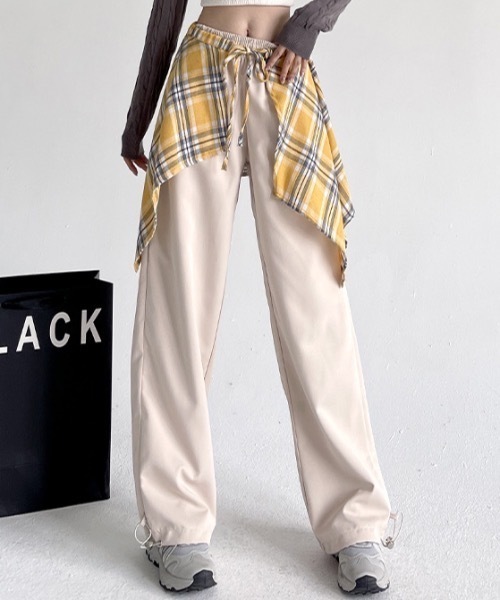 lilful パンツ 「セットアイテム」チェック柄巻きスカート付き